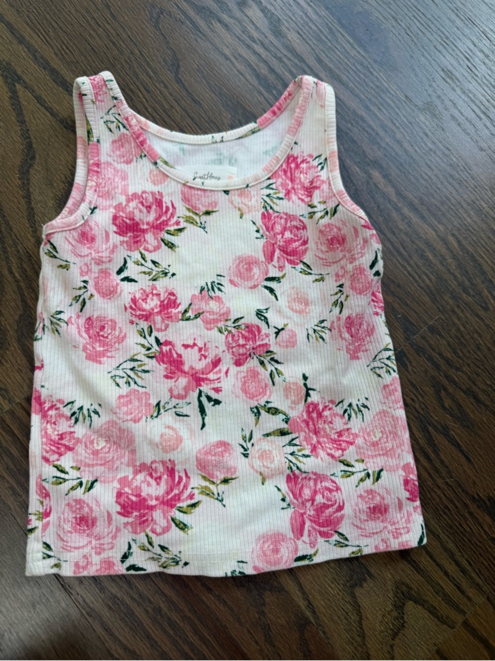 SweetHoney Pink Floral Ribbed Tank Top for Girls
